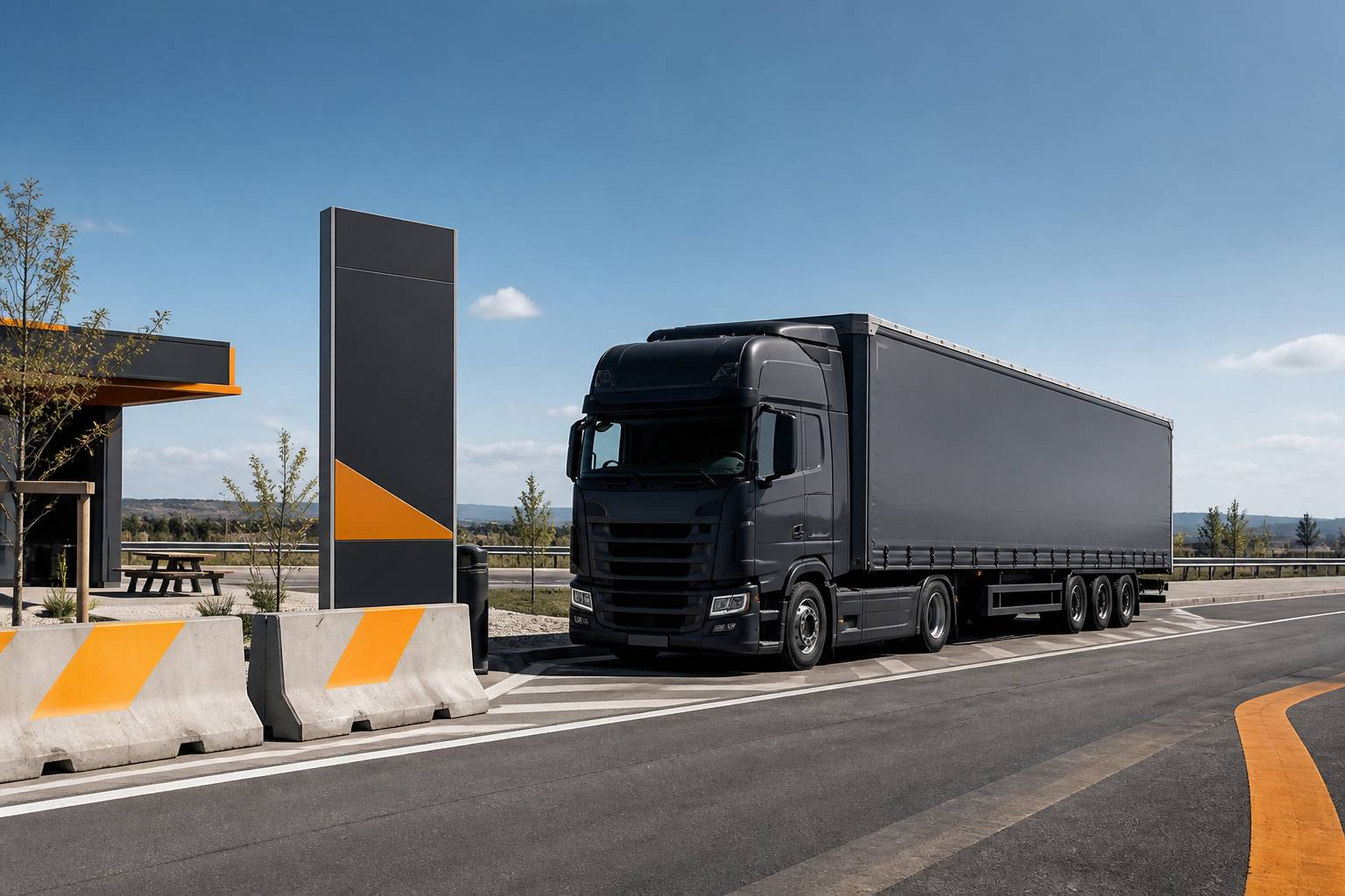 Poids lourd stationné sur une aire de repos autoroutière