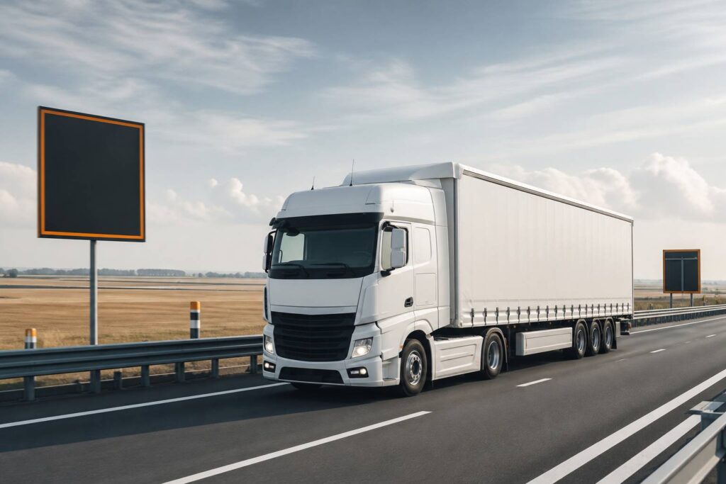 Ensemble routier long roulant sur une autoroute italienne