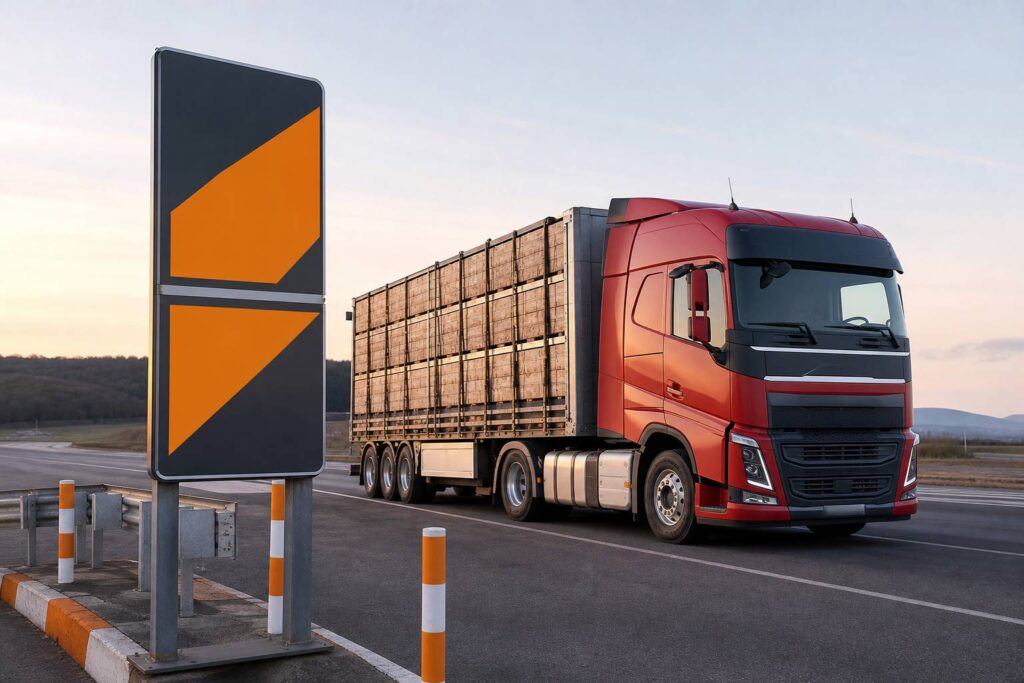 Camion semi-remorque de transport de marchandises sur une aire d'autoroute