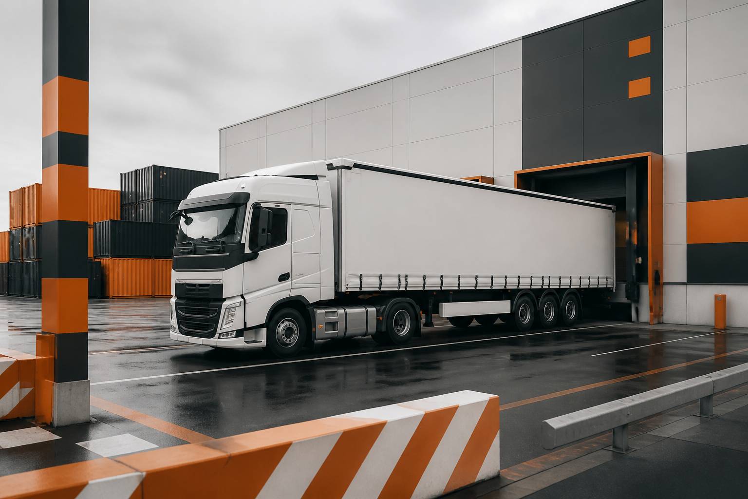 Camion devant un quai de chargement d'un entrepôt