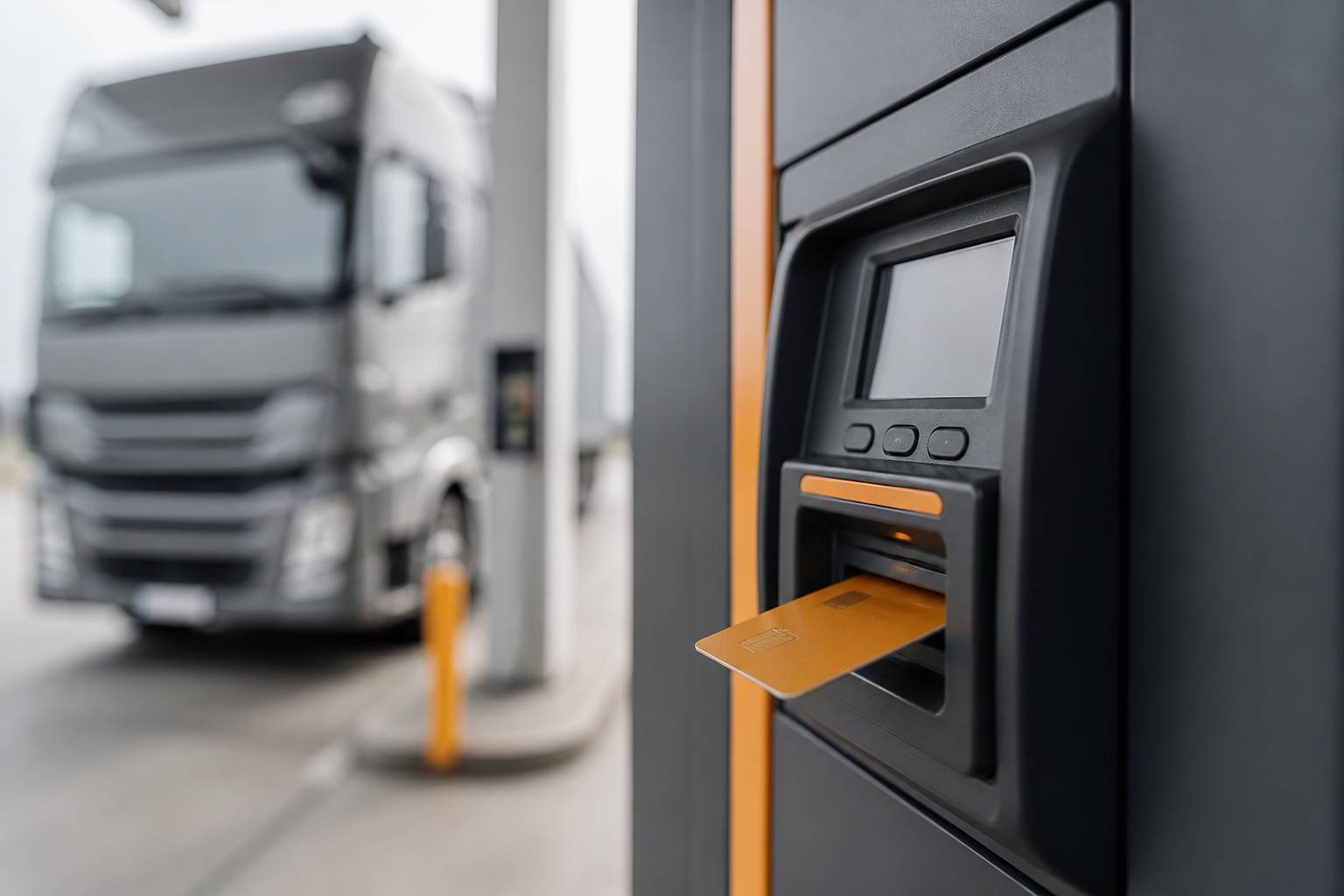 Terminal de paiement carburant avec carte insérée sur une pompe de station-service