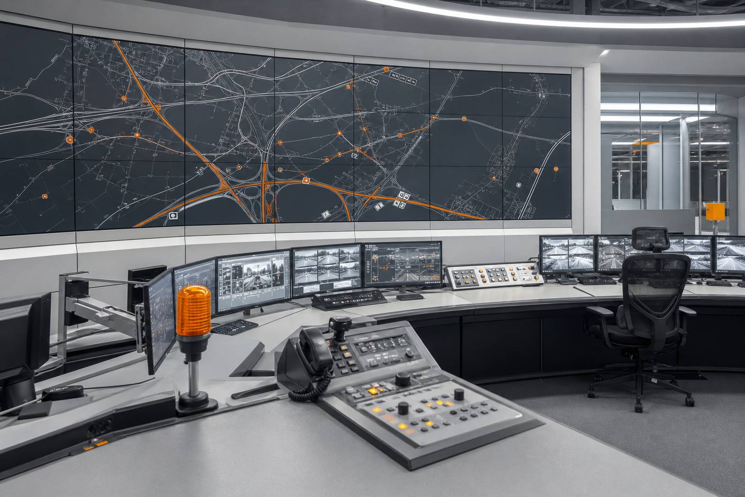 Postazione di regolazione del traffico con schermi e pannello