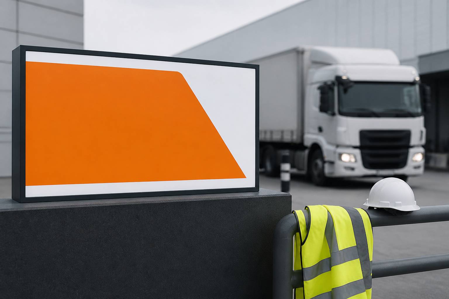 Panneau ambre et équipement de sécurité sur une aire de transport