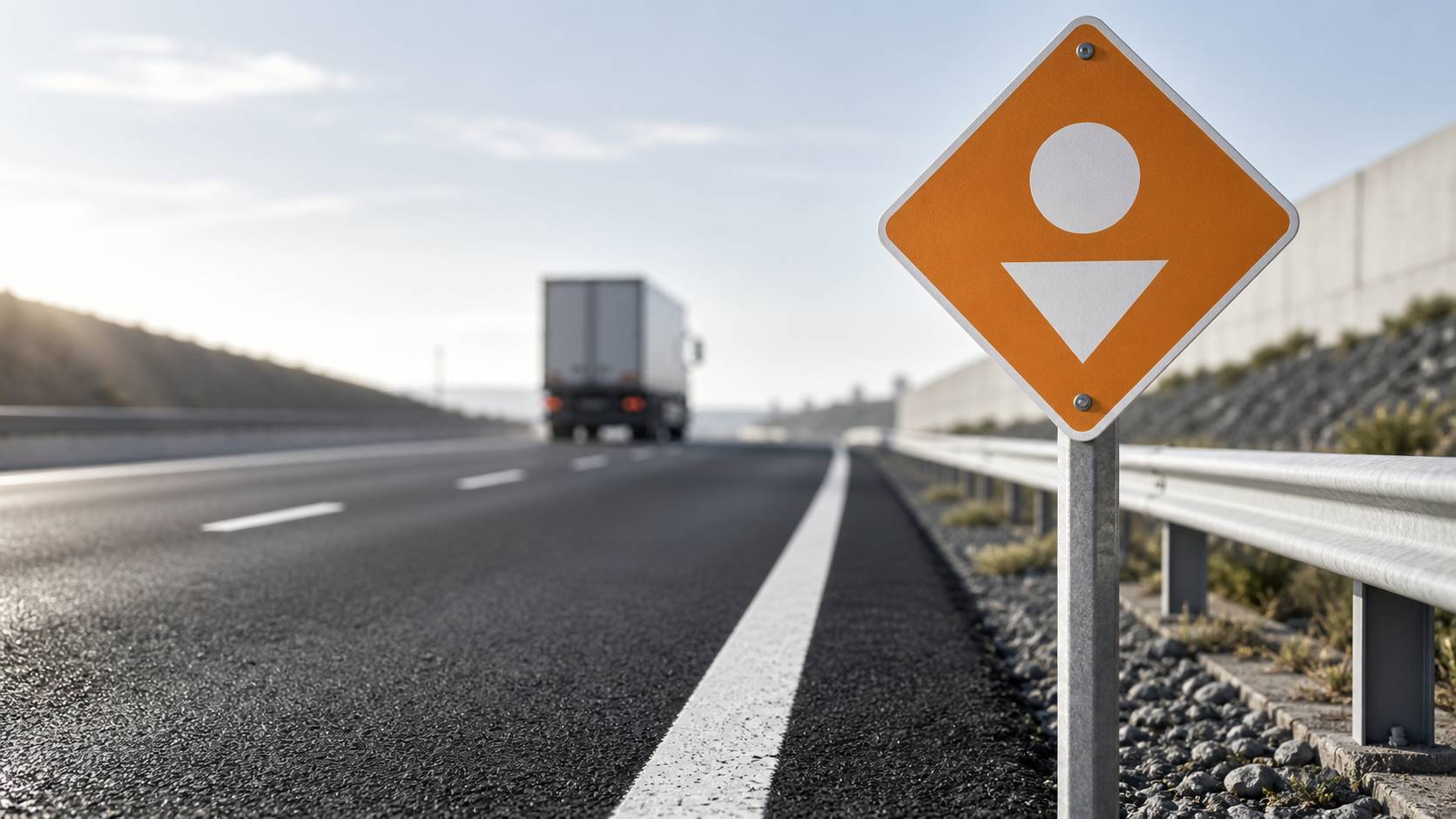 Panneau de signalisation au bord d'une route pour poids lourds