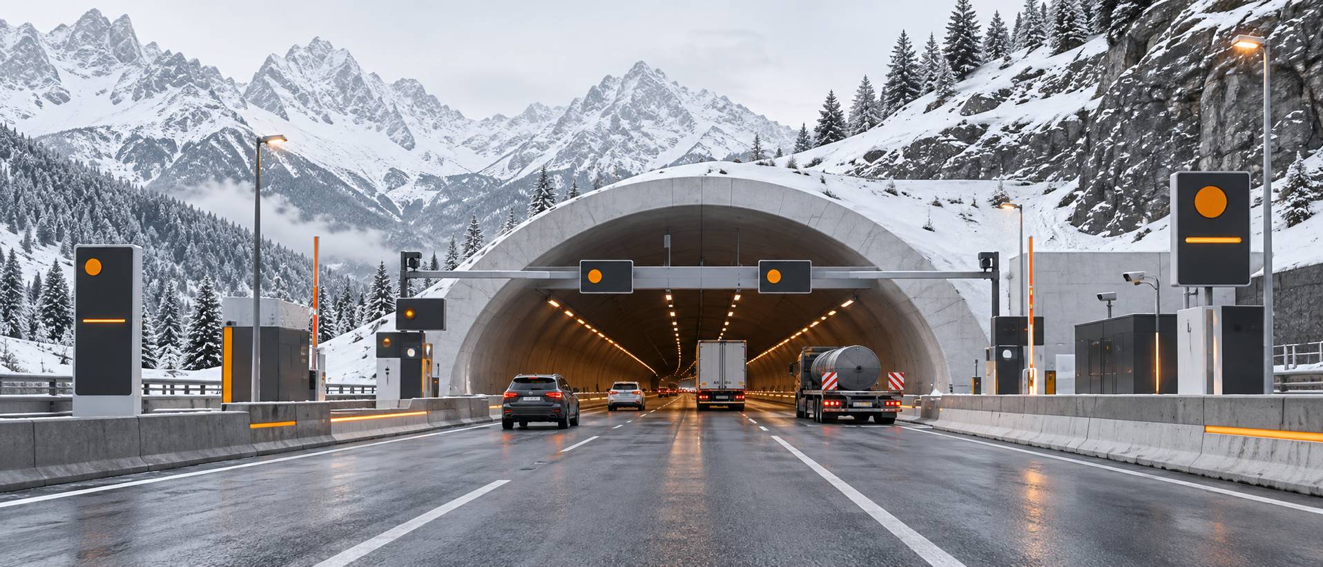 Illustration éditoriale du sujet : Incrementi tariffari 2026: cosa cambia per i pedaggi nei trafori alpini