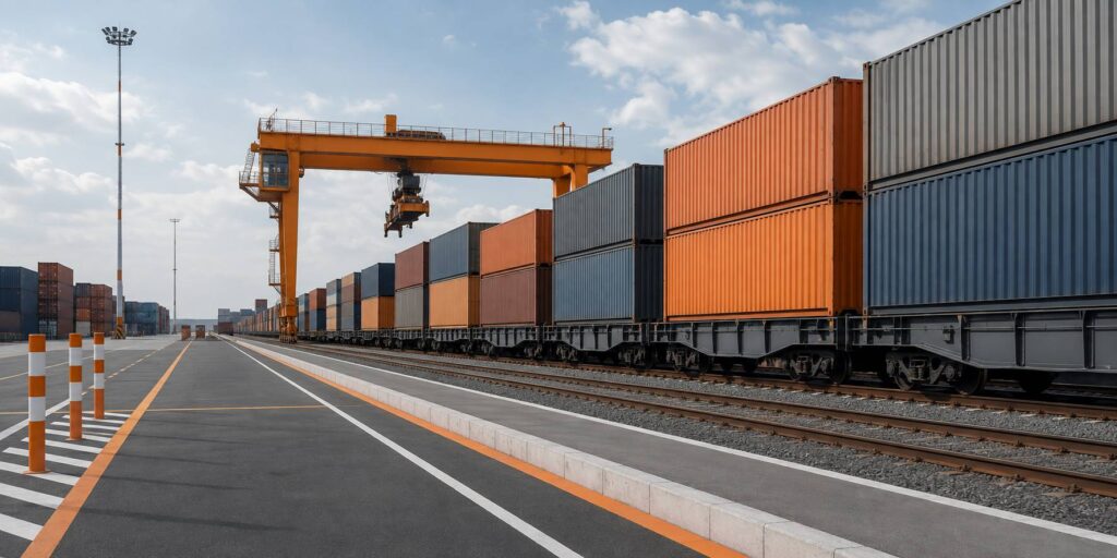 Train de fret à conteneurs sur un terminal intermodal
