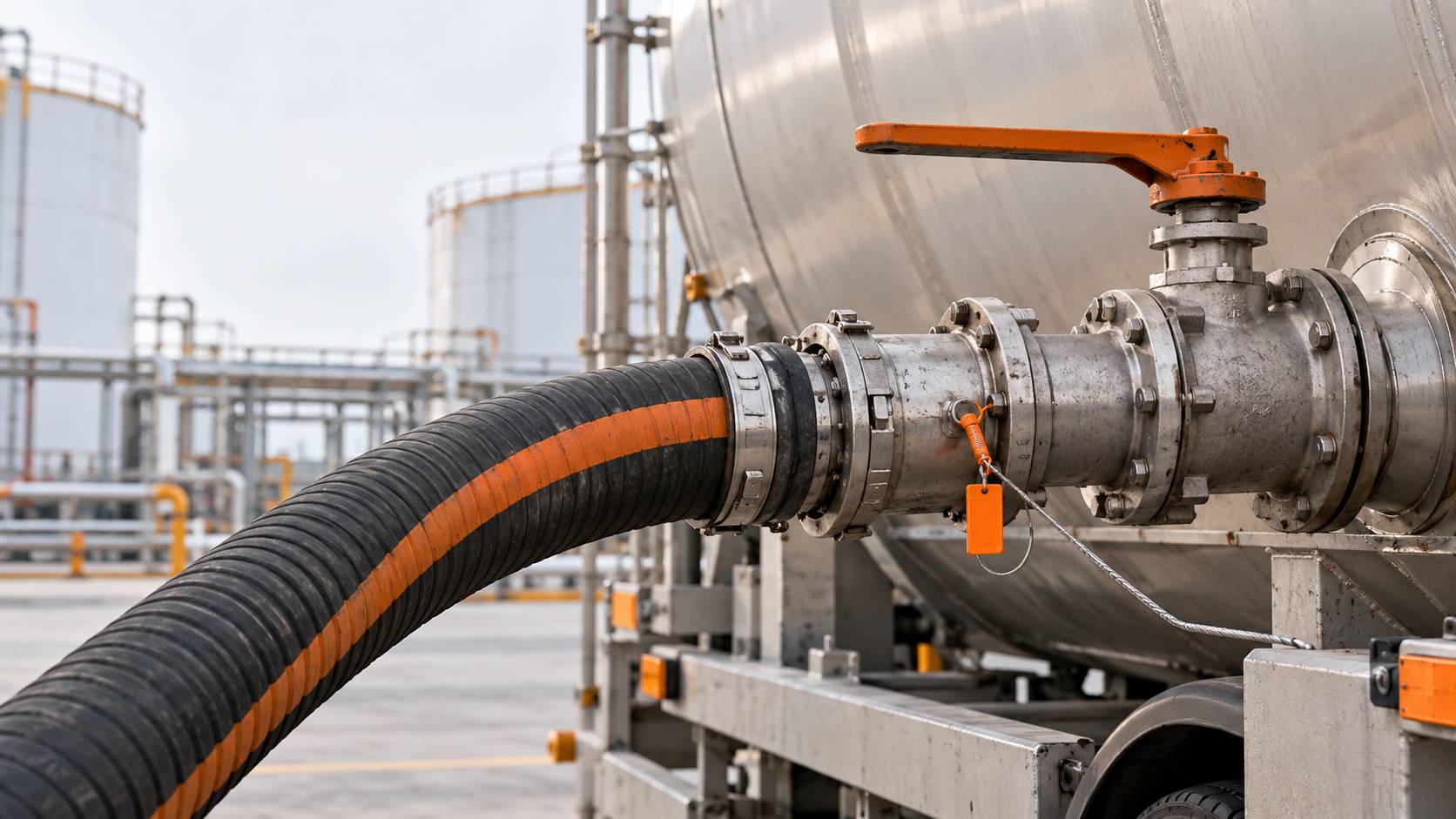 Flexible de chargement et vanne sur une citerne metallique